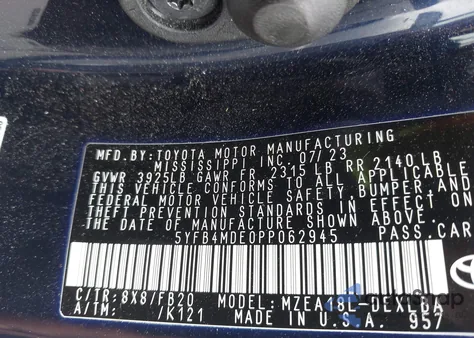 2023 Toyota Corolla Le из США, поврежденный, VIN 5YFB4MDE0PP062945